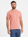 Ombre Clothing Pánske klasické bavlnené tričko BASIC so výstrihom - ružové