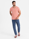Ombre Clothing Pánske klasické bavlnené tričko BASIC so výstrihom - ružové