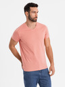 Ombre Clothing Pánske klasické bavlnené tričko BASIC so výstrihom - ružové