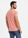 Ombre Clothing Pánske klasické bavlnené tričko BASIC so výstrihom - ružové