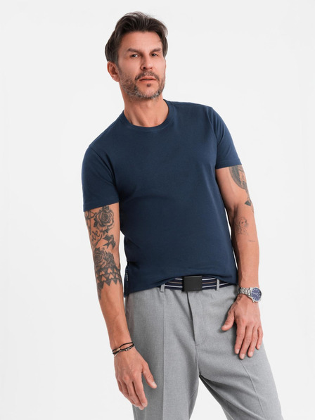 Ombre Clothing Pánske klasické bavlnené tričko BASIC - tmavo modré