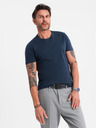 Ombre Clothing Pánske klasické bavlnené tričko BASIC - tmavo modré