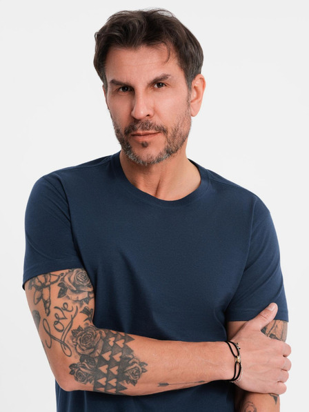 Ombre Clothing Pánske klasické bavlnené tričko BASIC - tmavo modré