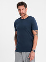 Ombre Clothing Pánske klasické bavlnené tričko BASIC - tmavo modré