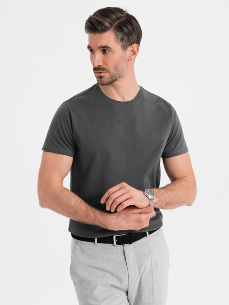 Ombre Clothing Pánske klasické bavlnené tričko BASIC - šedé