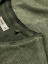 Ombre Clothing Pánske bavlnené tričko so výstrihom do V a praným efektom - olivové