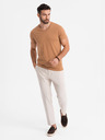 Ombre Clothing Pánske klasické bavlnené tričko BASIC so výstrihom do V - hnedé