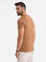 Ombre Clothing Pánske klasické bavlnené tričko BASIC so výstrihom do V - hnedé