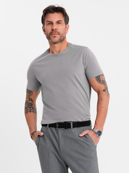 Ombre Clothing Pánske klasické bavlnené tričko BASIC - šedé