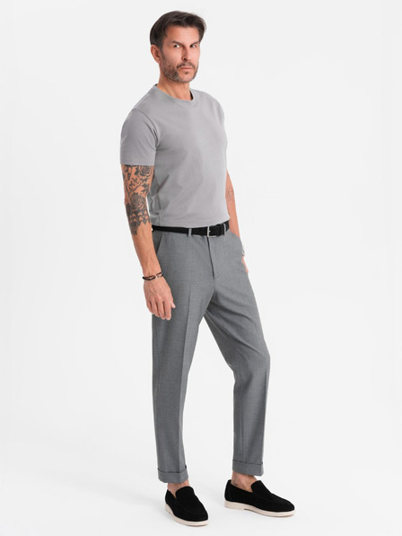 Ombre Clothing Pánske klasické bavlnené tričko BASIC - šedé