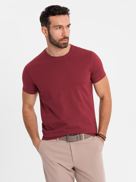 Ombre Clothing Pánske klasické bavlnené tričko BASIC - bordó
