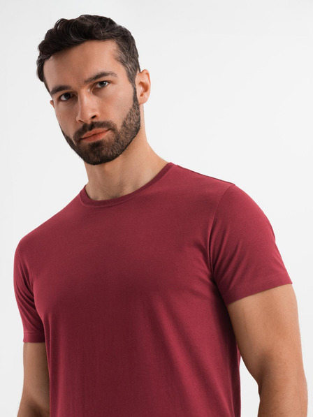 Ombre Clothing Pánske klasické bavlnené tričko BASIC - bordó