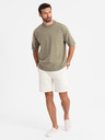 Ombre Clothing Pánske bavlnené tričko LOOSE FIT s okrúhlym výstrihom - khaki