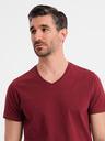 Ombre Clothing Bavlnené klasické pánske tričko BASIC so výstrihom do V - bordó