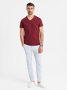 Ombre Clothing Bavlnené klasické pánske tričko BASIC so výstrihom do V - bordó