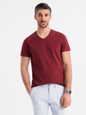 Ombre Clothing Bavlnené klasické pánske tričko BASIC so výstrihom do V - bordó