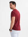 Ombre Clothing Bavlnené klasické pánske tričko BASIC so výstrihom do V - bordó