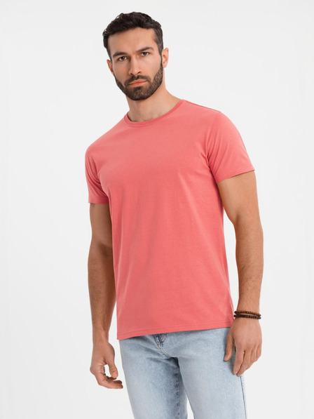 Ombre Clothing Pánske klasické bavlnené tričko BASIC - korálové