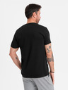 Ombre Clothing Pánske klasické bavlnené tričko BASIC so výstrihom - čierne