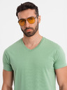 Ombre Clothing Bavlnené klasické pánske tričko BASIC so výstrihom do V - zelené