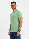 Ombre Clothing Bavlnené klasické pánske tričko BASIC so výstrihom do V - zelené