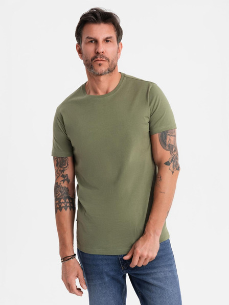 Ombre Clothing Pánske klasické bavlnené tričko BASIC - khaki