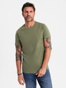 Ombre Clothing Pánske klasické bavlnené tričko BASIC - khaki