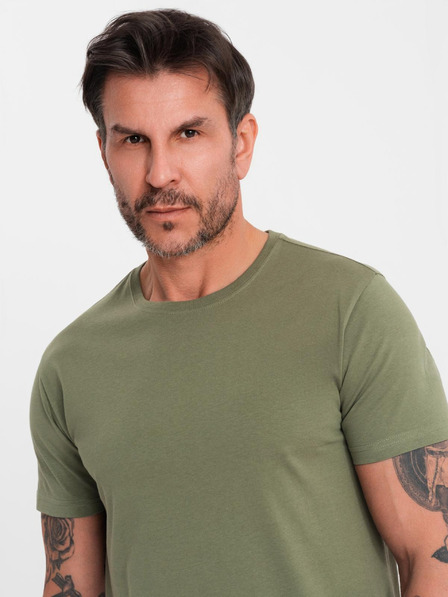 Ombre Clothing Pánske klasické bavlnené tričko BASIC - khaki