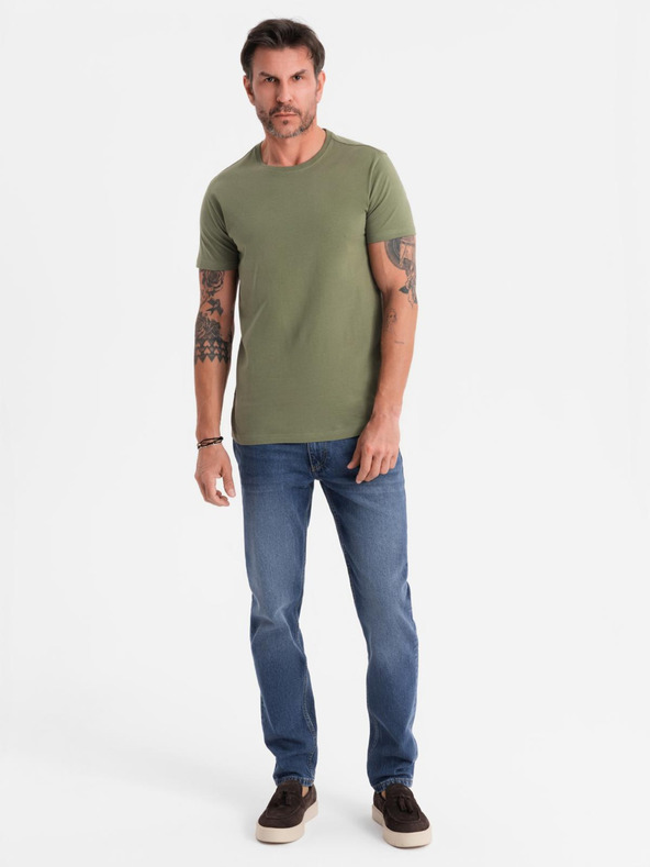 Ombre Clothing Pánske klasické bavlnené tričko BASIC - khaki