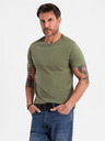 Ombre Clothing Pánske klasické bavlnené tričko BASIC - khaki