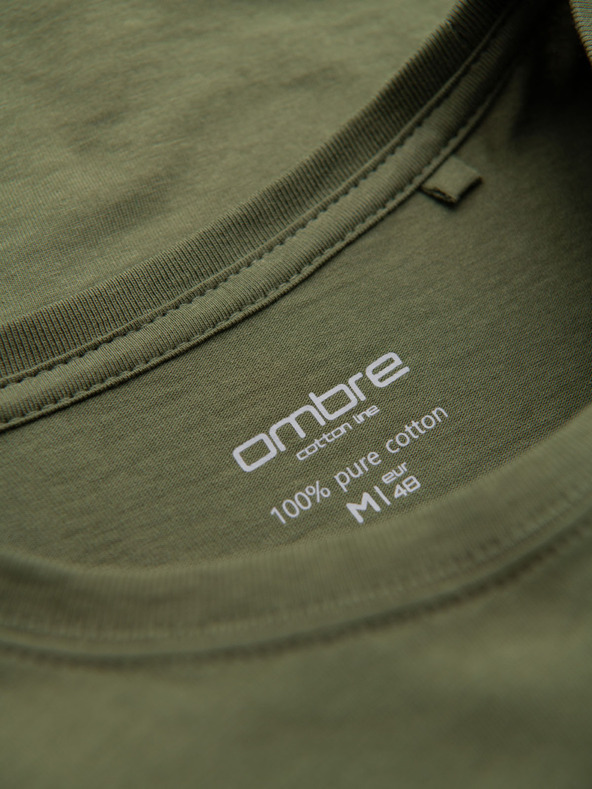 Ombre Clothing Pánske klasické bavlnené tričko BASIC - khaki