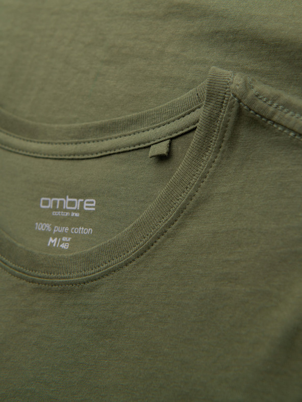 Ombre Clothing Pánske klasické bavlnené tričko BASIC - khaki