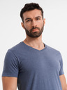 Ombre Clothing Pánske klasické bavlnené tričko BASIC so výstrihom do V - modrý melír