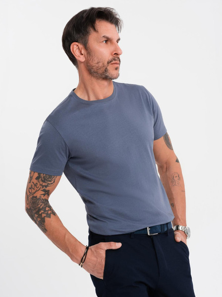 Ombre Clothing Pánske klasické bavlnené tričko BASIC - modrá džínsovina