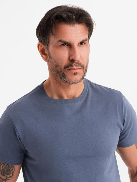 Ombre Clothing Pánske klasické bavlnené tričko BASIC - modrá džínsovina