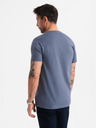 Ombre Clothing Pánske klasické bavlnené tričko BASIC - modrá džínsovina