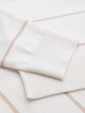 Ombre Clothing Pánska polokošeľa s dlhým rukávom a vodorovným pruhom z viskózy - biela a béžová