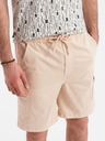 Ombre Clothing Pánske bavlnené cargo kraťasy s elastickým pásom - béžové