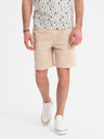 Ombre Clothing Pánske bavlnené cargo kraťasy s elastickým pásom - béžové