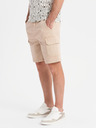 Ombre Clothing Pánske bavlnené cargo kraťasy s elastickým pásom - béžové