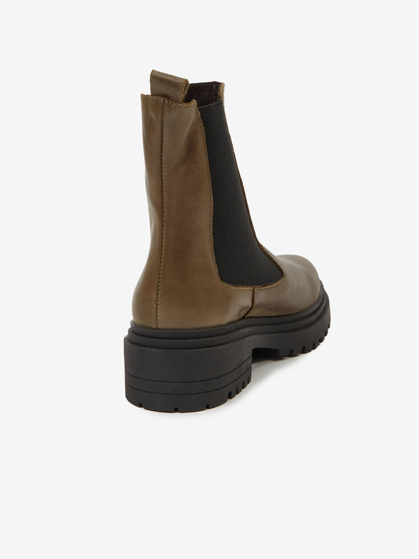 Ojju Khaki dámske kožené členkové čižmy OJJU