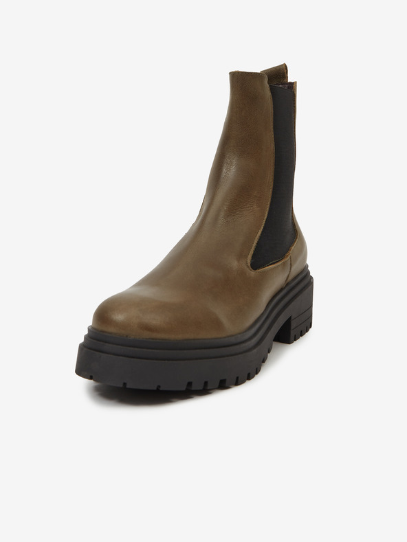 Ojju Khaki dámske kožené členkové čižmy OJJU