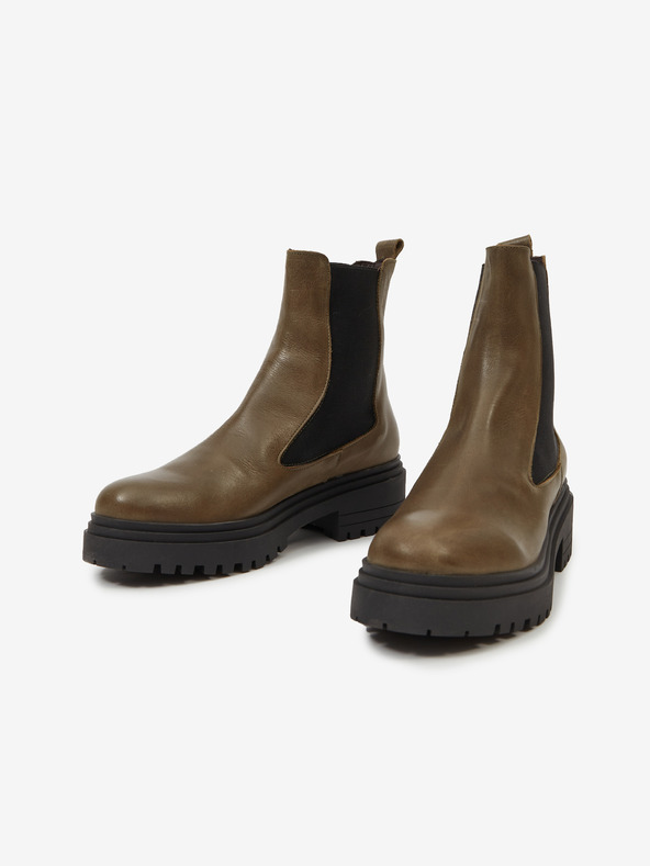 Ojju Khaki dámske kožené členkové čižmy OJJU