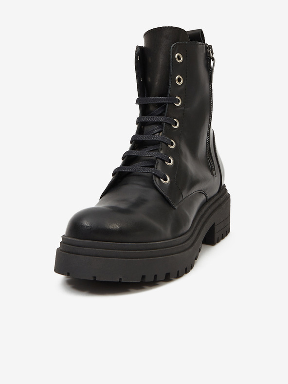 Ojju Čierne dámske kožené členkové topánky OJJU