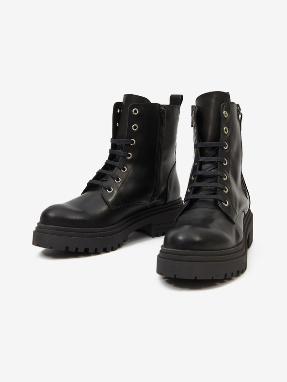 Ojju Čierne dámske kožené členkové topánky OJJU