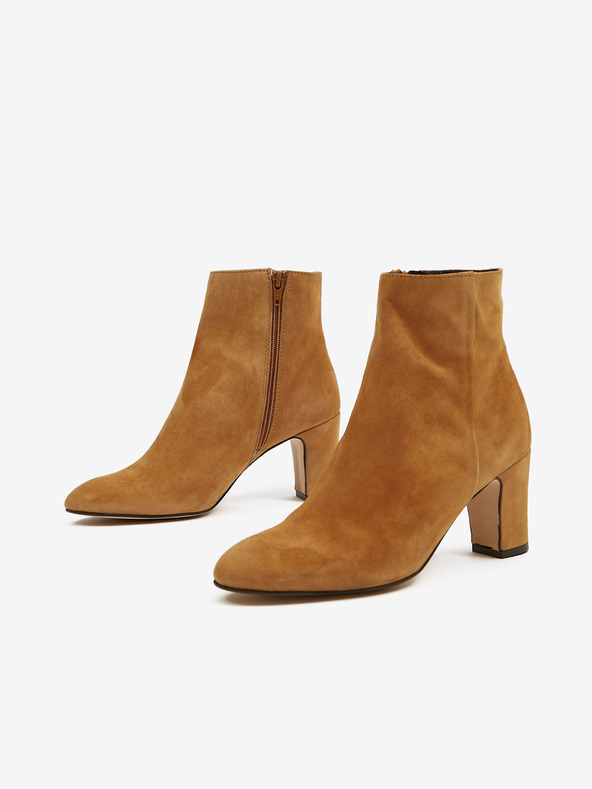 Ojju Hnedé semišové členkové čižmy na podpätku OJJU