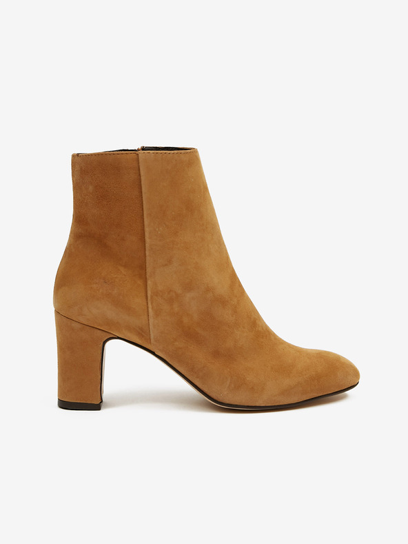 Ojju Hnedé semišové členkové čižmy na podpätku OJJU