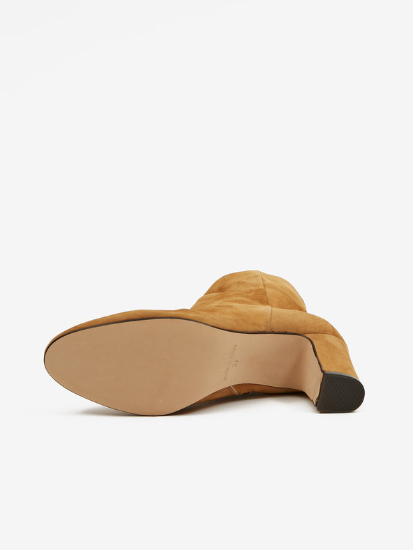 Ojju Hnedé semišové členkové čižmy na podpätku OJJU