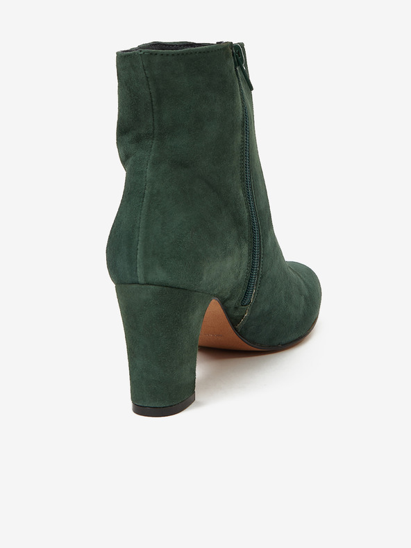 Ojju Tmavozelené semišové členkové čižmy na podpätku OJJU