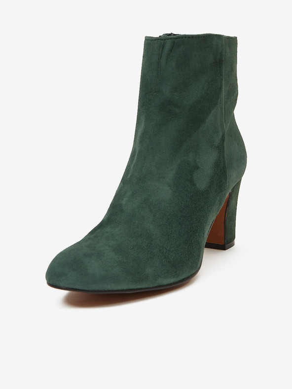 Ojju Tmavozelené semišové členkové čižmy na podpätku OJJU